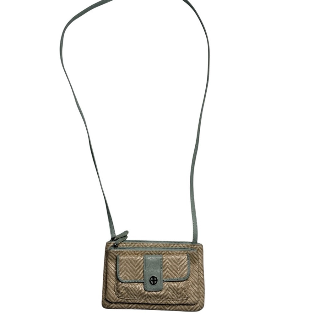 Giani Bernini Straw Bone Natural Blue Crossbody Bag